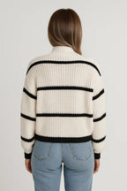 DEVINA | RIBBED STRIPE STAND-NECK SWEATER mysite