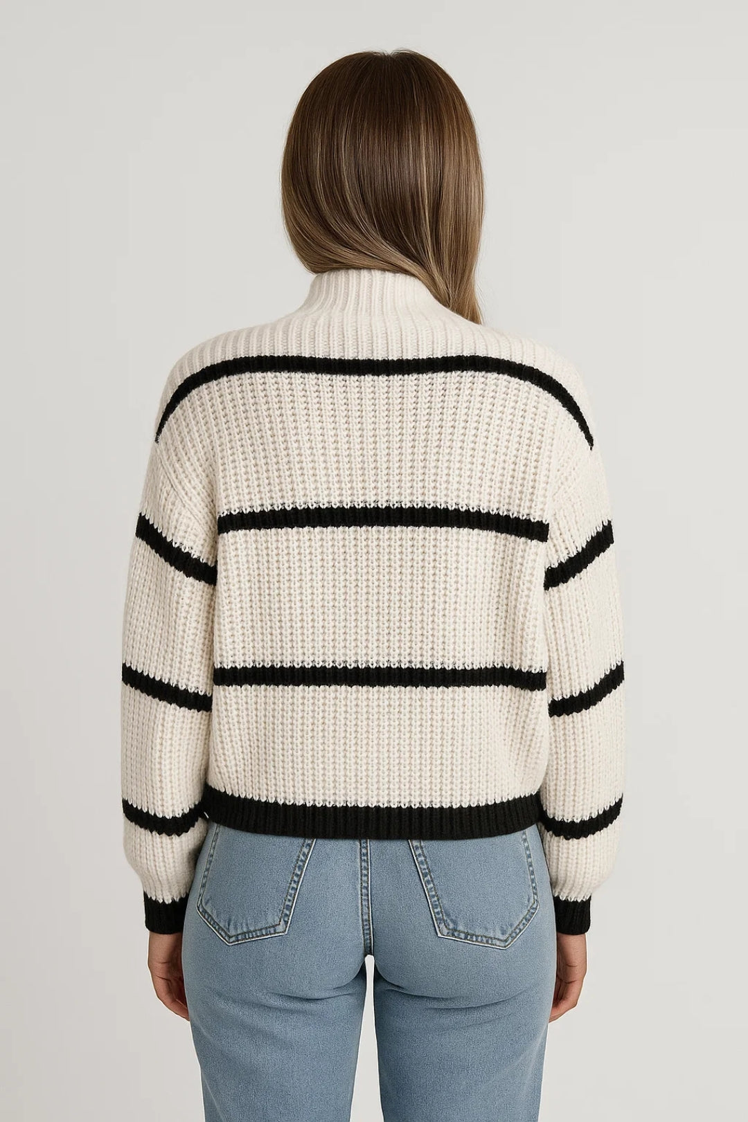 DEVINA | RIBBED STRIPE STAND-NECK SWEATER mysite
