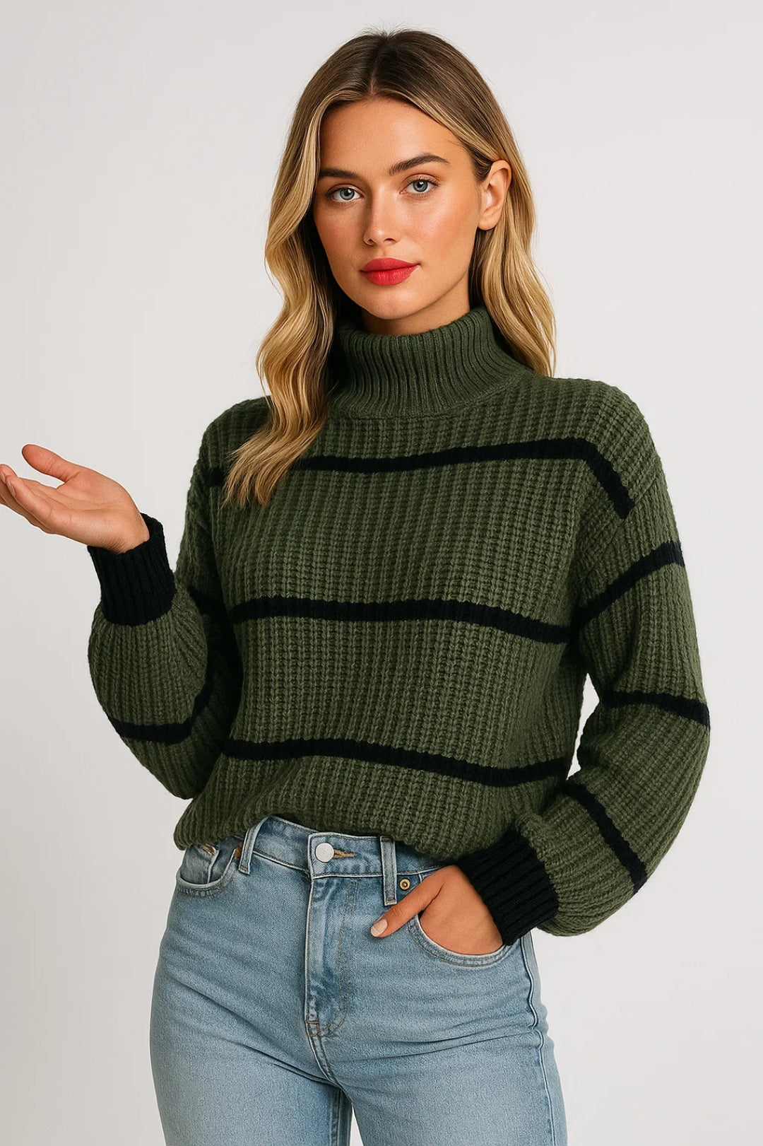 DEVINA | RIBBED STRIPE STAND-NECK SWEATER mysite