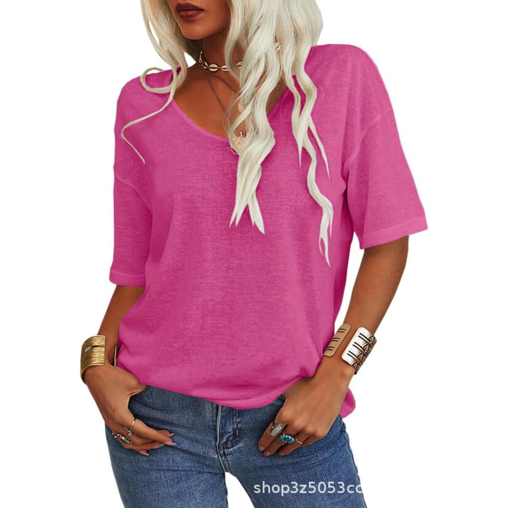 💖2026 Summer Sale 50% OFF💥Women's Solid Color V-Neck T-shirt mysite