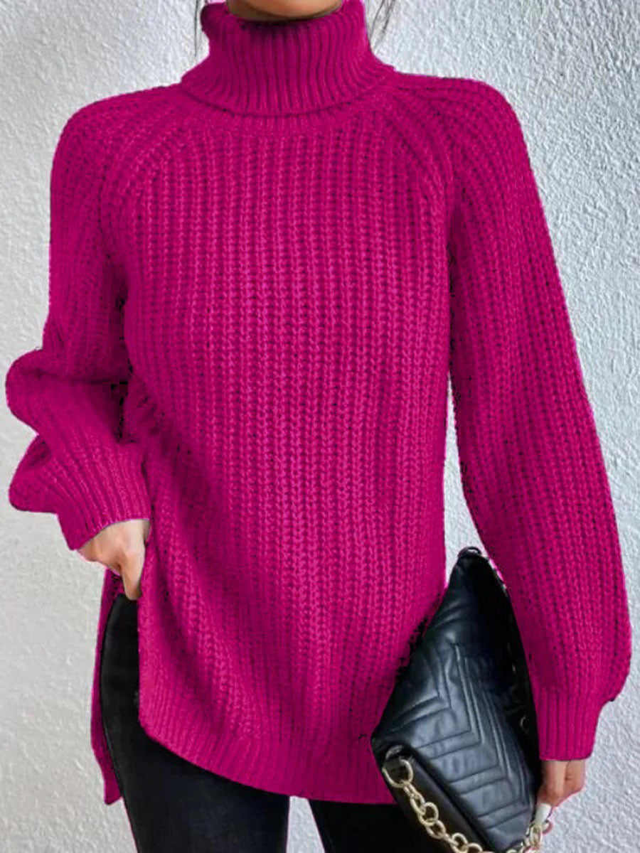 Cotton Turtleneck Raglan Sleeve Split Hem Sweater mysite