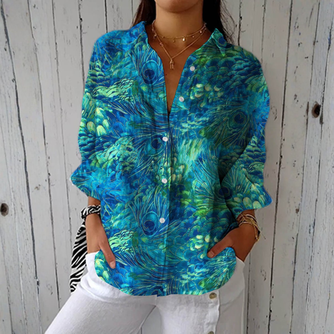 Leila | Peacock Feather Print Blouse mysite