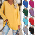 Women's loose long sleeve fashion V-neck knit top mysite