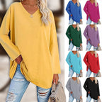 Women's loose long sleeve fashion V-neck knit top mysite