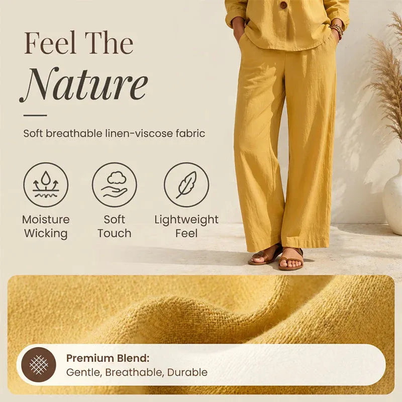 🌿Women's Cotton-Linen V-Neck Long Sleeve Top & Pants Set mysite