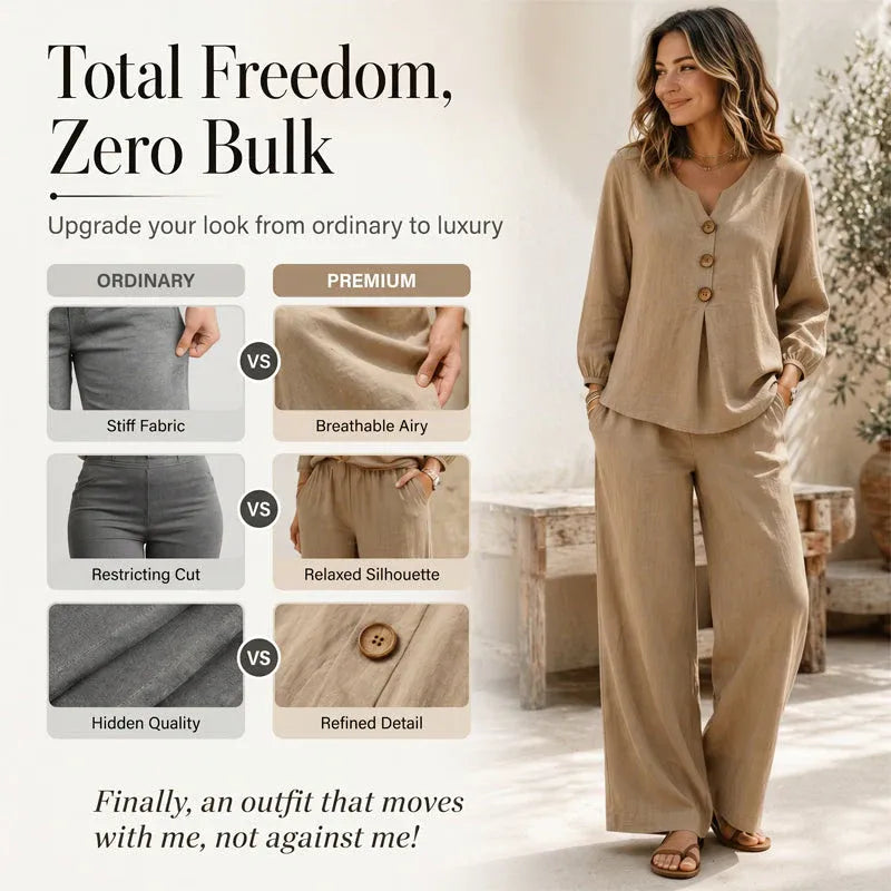 🌿Women's Cotton-Linen V-Neck Long Sleeve Top & Pants Set mysite
