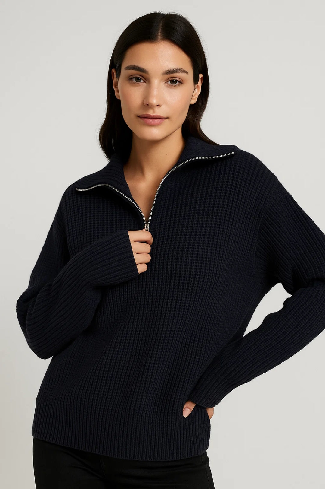 FFION | WAFFLE-KNITIP-COLLAR SWEATER mysite