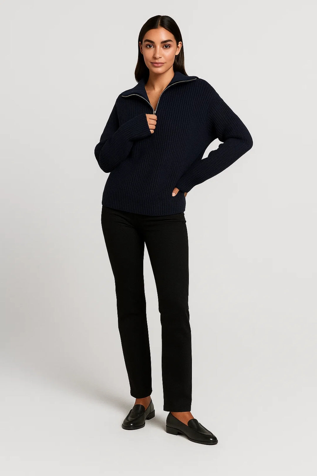 FFION | WAFFLE-KNITIP-COLLAR SWEATER mysite