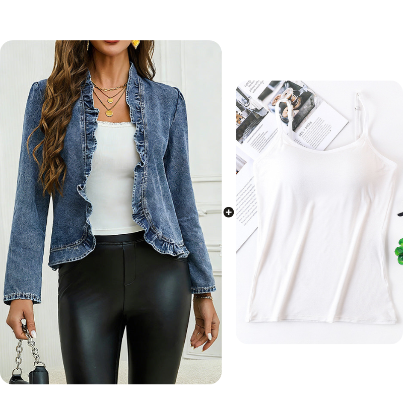 🧥  Women's Denim Jacket with Ruffles & Open Front – Lightweight & Feminine – Versatile & Chic 👗 mysite