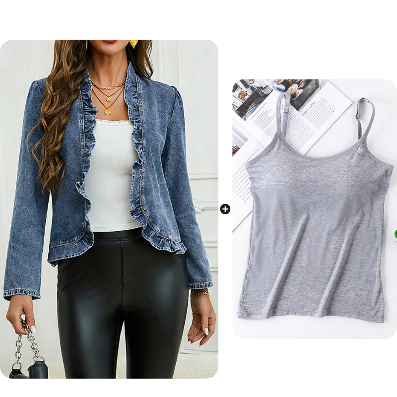 🧥  Women's Denim Jacket with Ruffles & Open Front – Lightweight & Feminine – Versatile & Chic 👗 mysite