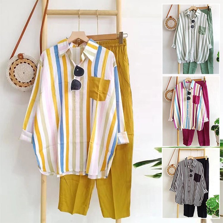 Colorful casual striped 2-piece suit mysite