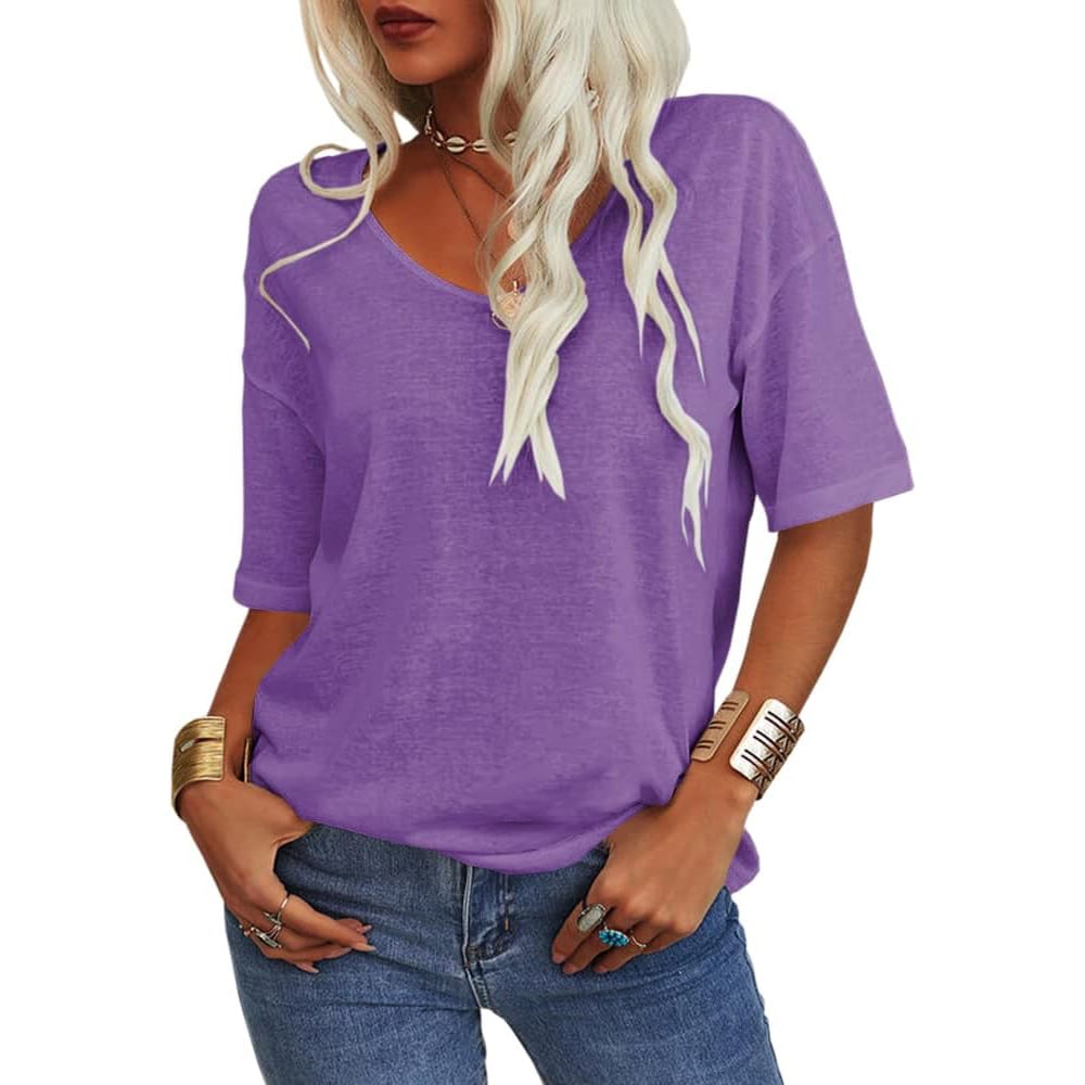 💖2026 Summer Sale 50% OFF💥Women's Solid Color V-Neck T-shirt mysite