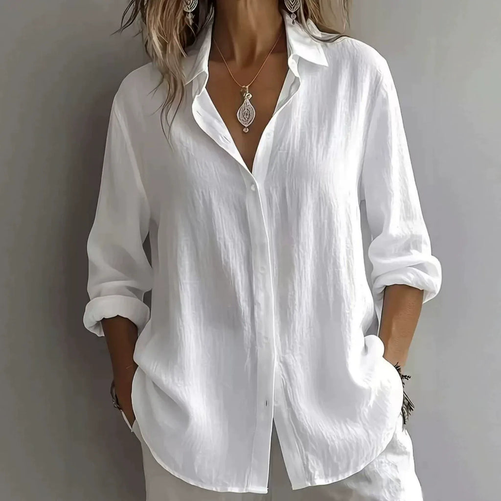 Women’s Lightweight Linen Button-Up Shirt – Relaxed Fit Long Sleeve Blouse Marlovene