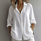 Women’s Lightweight Linen Button-Up Shirt – Relaxed Fit Long Sleeve Blouse Marlovene