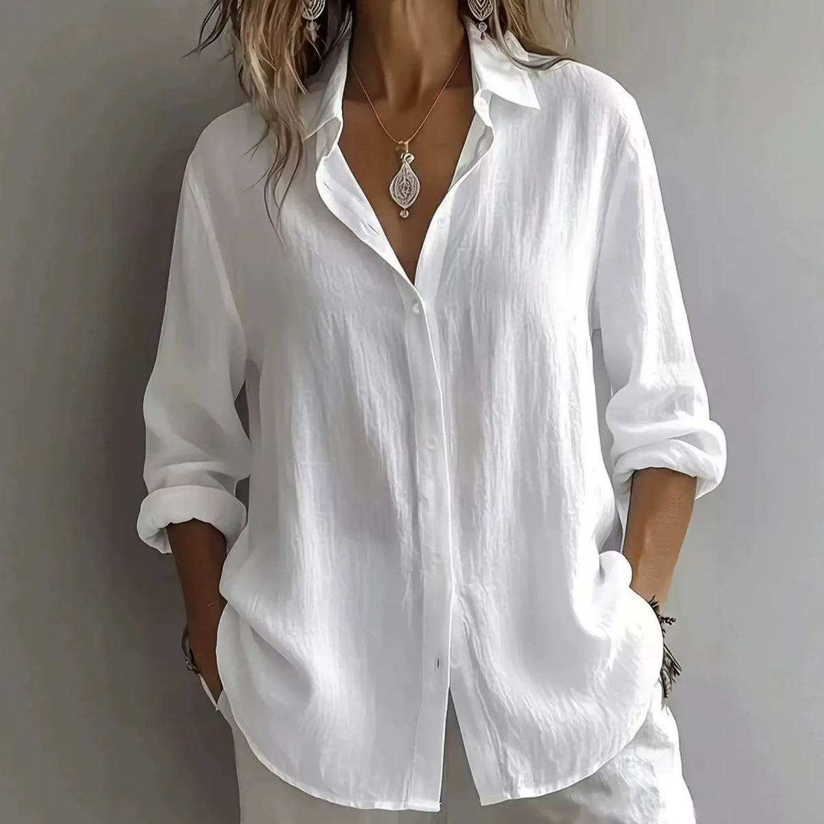 Women’s Lightweight Linen Button-Up Shirt – Relaxed Fit Long Sleeve Blouse Marlovene