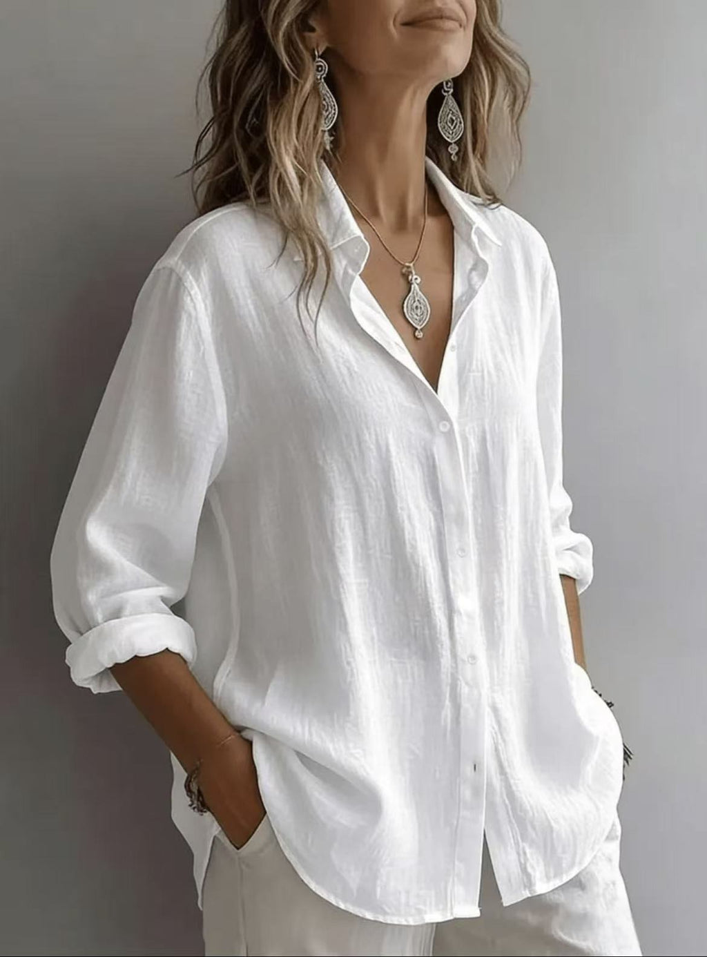 Women’s Lightweight Linen Button-Up Shirt – Relaxed Fit Long Sleeve Blouse Marlovene