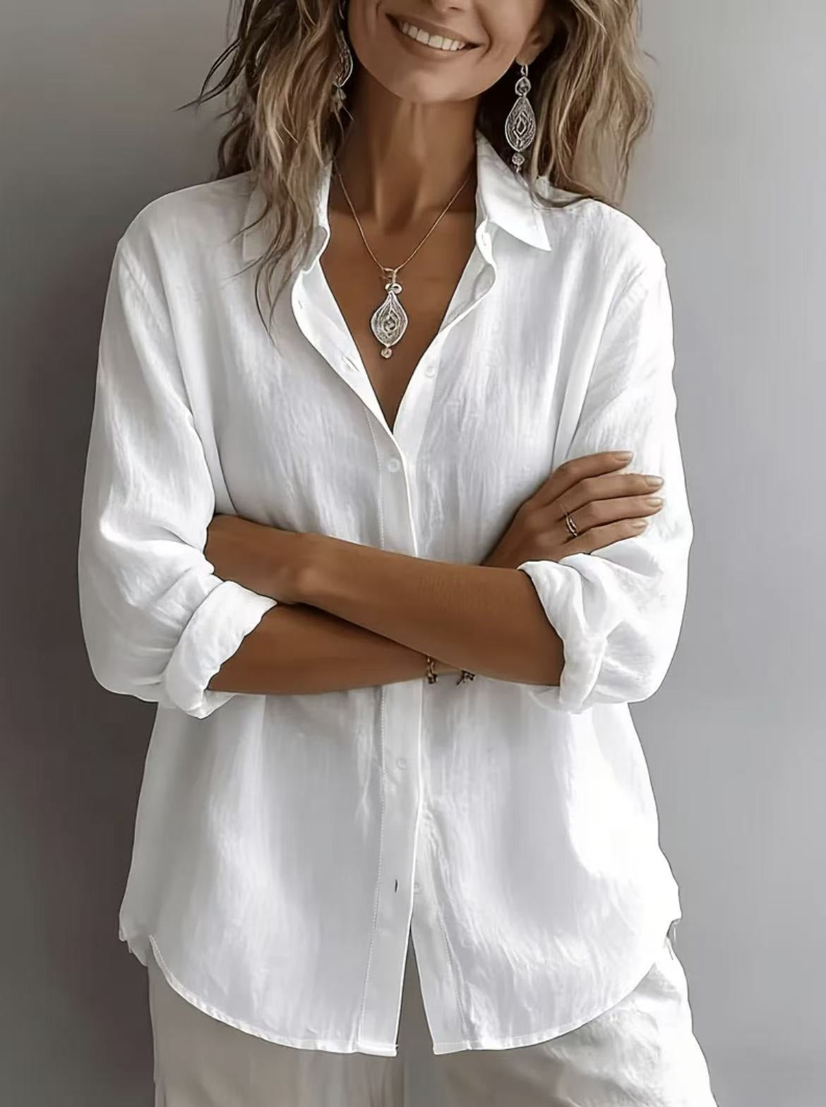 Women’s Lightweight Linen Button-Up Shirt – Relaxed Fit Long Sleeve Blouse Marlovene