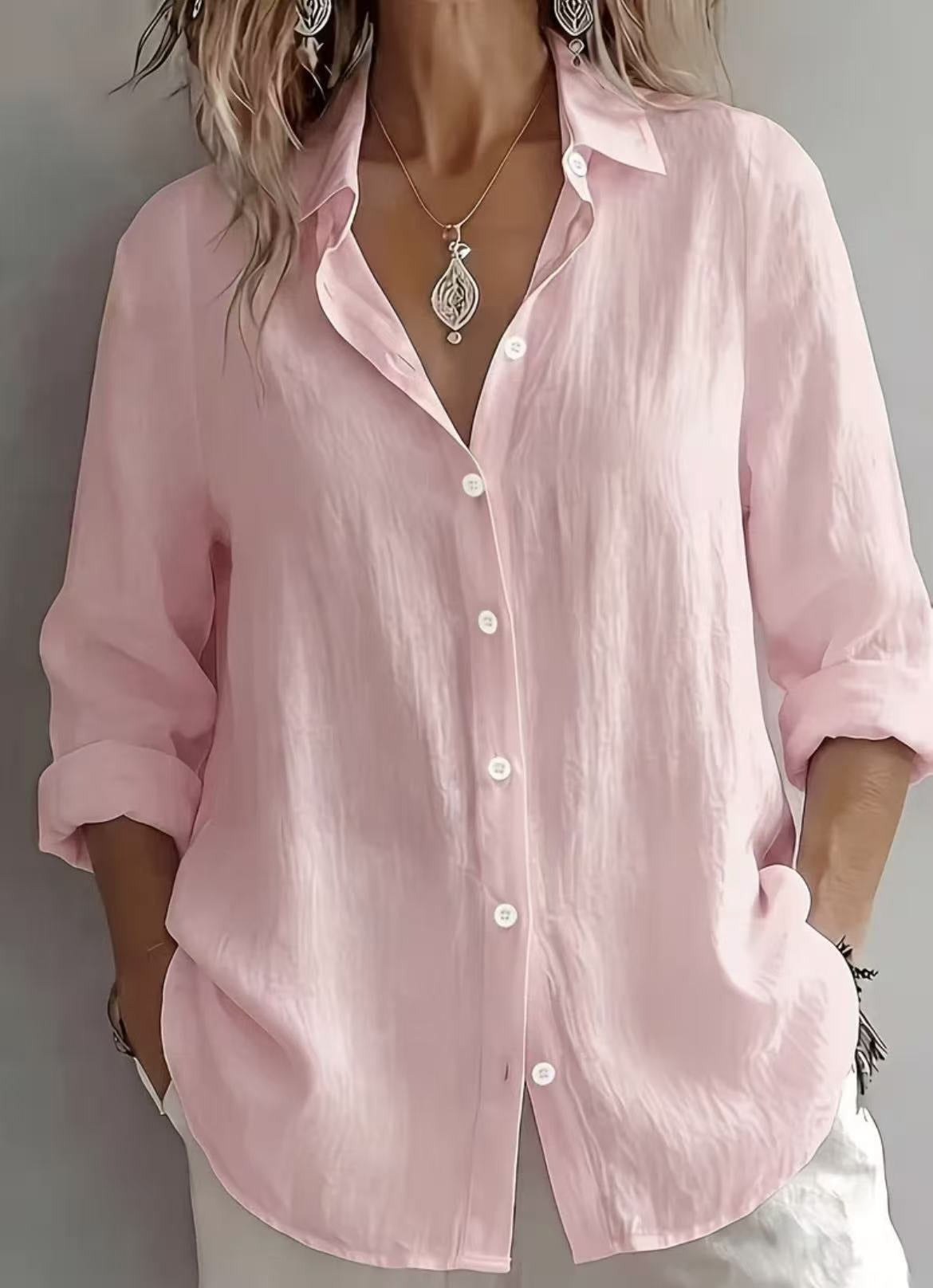 Women’s Lightweight Linen Button-Up Shirt – Relaxed Fit Long Sleeve Blouse Marlovene