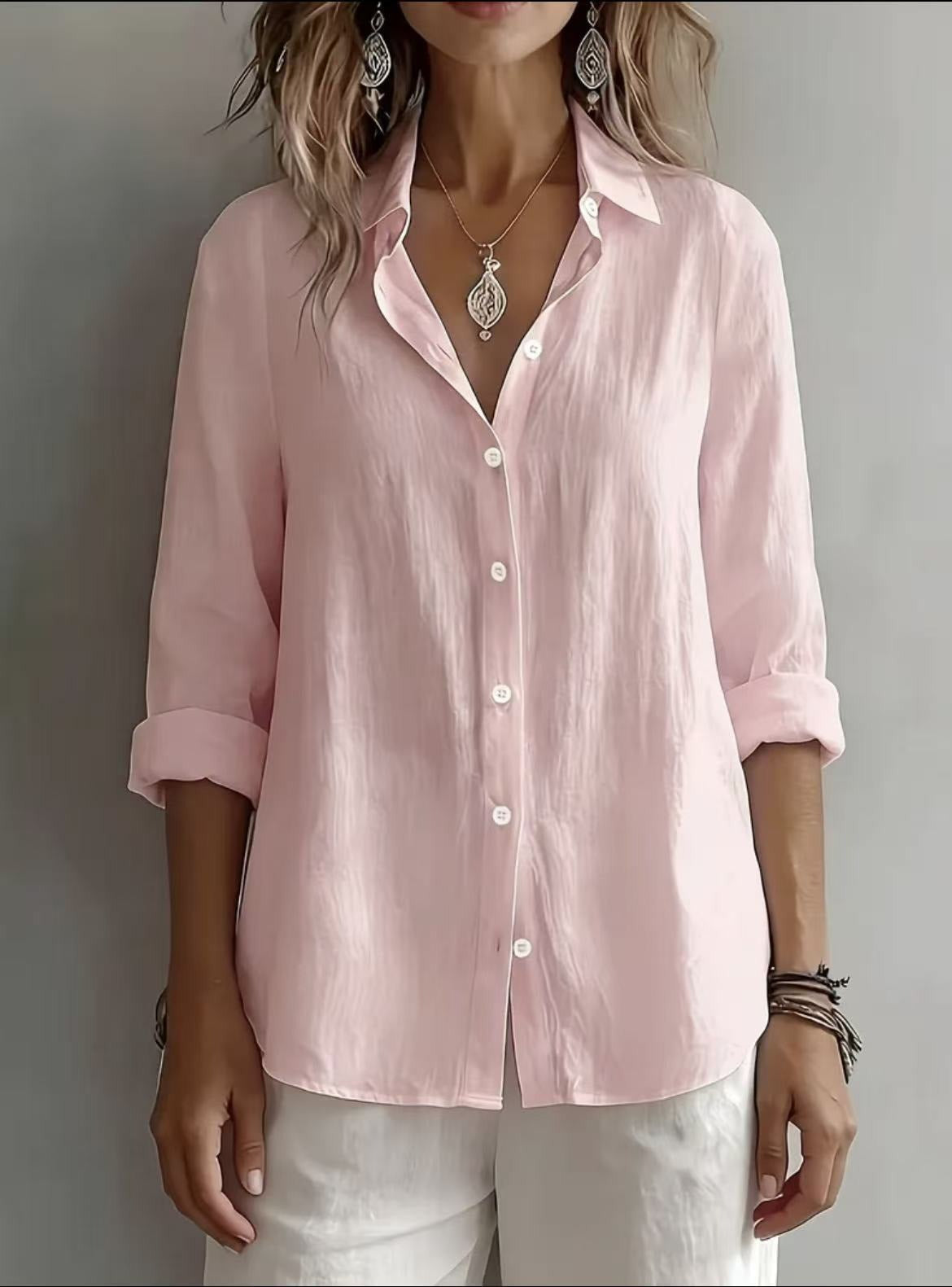 Women’s Lightweight Linen Button-Up Shirt – Relaxed Fit Long Sleeve Blouse Marlovene