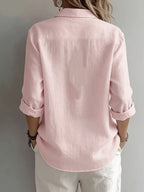 Women’s Lightweight Linen Button-Up Shirt – Relaxed Fit Long Sleeve Blouse Marlovene