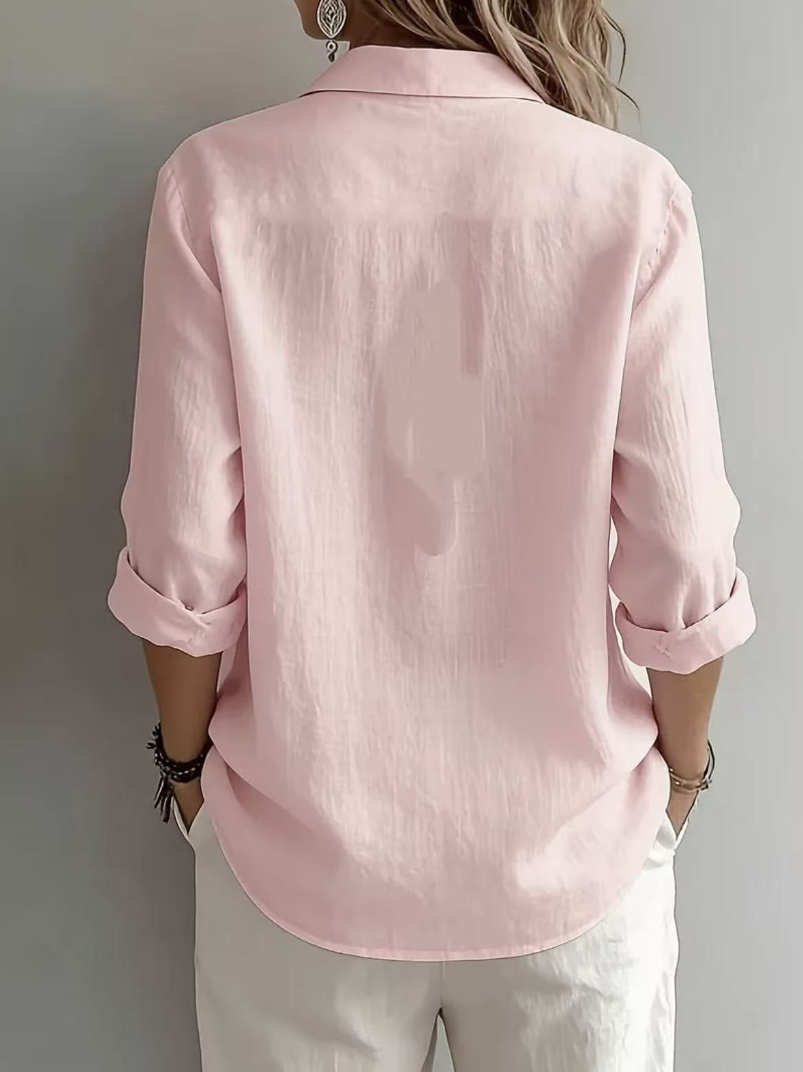Women’s Lightweight Linen Button-Up Shirt – Relaxed Fit Long Sleeve Blouse Marlovene