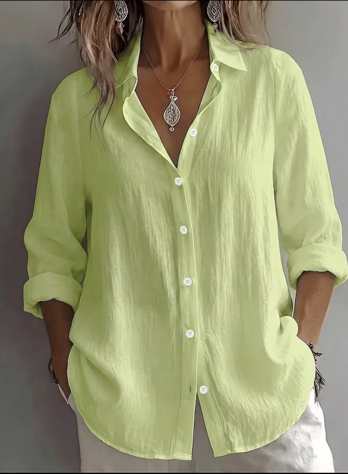 Women’s Lightweight Linen Button-Up Shirt – Relaxed Fit Long Sleeve Blouse Marlovene