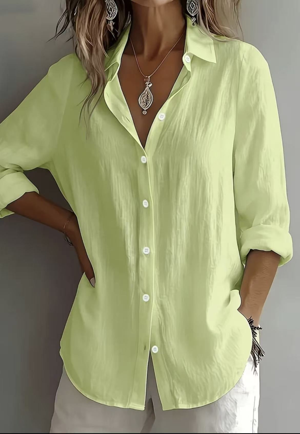 Women’s Lightweight Linen Button-Up Shirt – Relaxed Fit Long Sleeve Blouse Marlovene