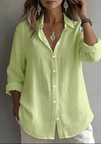 Women’s Lightweight Linen Button-Up Shirt – Relaxed Fit Long Sleeve Blouse Marlovene