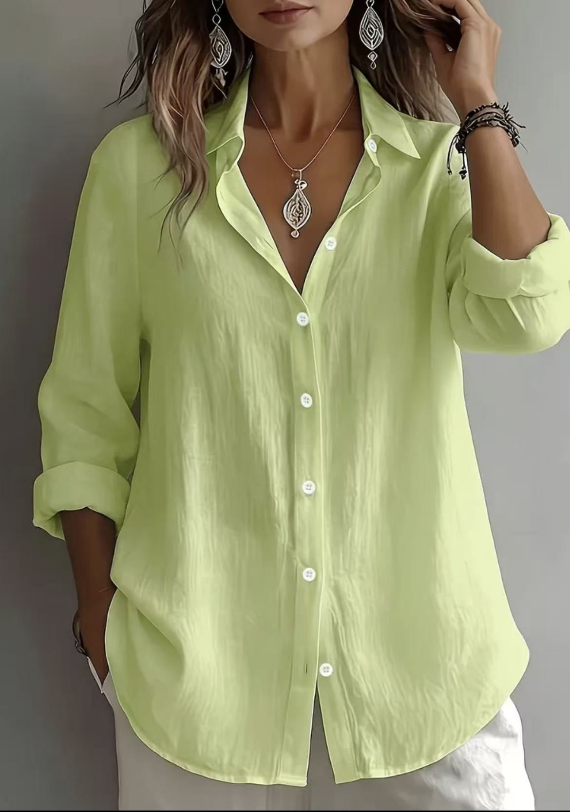 Women’s Lightweight Linen Button-Up Shirt – Relaxed Fit Long Sleeve Blouse Marlovene