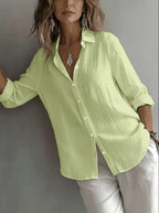 Women’s Lightweight Linen Button-Up Shirt – Relaxed Fit Long Sleeve Blouse Marlovene