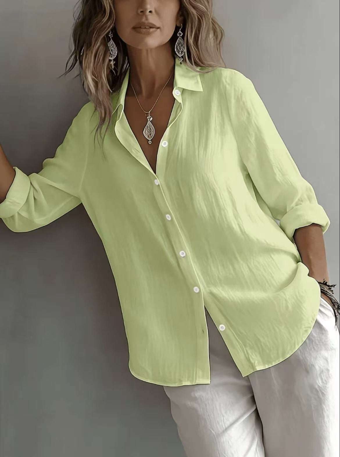 Women’s Lightweight Linen Button-Up Shirt – Relaxed Fit Long Sleeve Blouse Marlovene