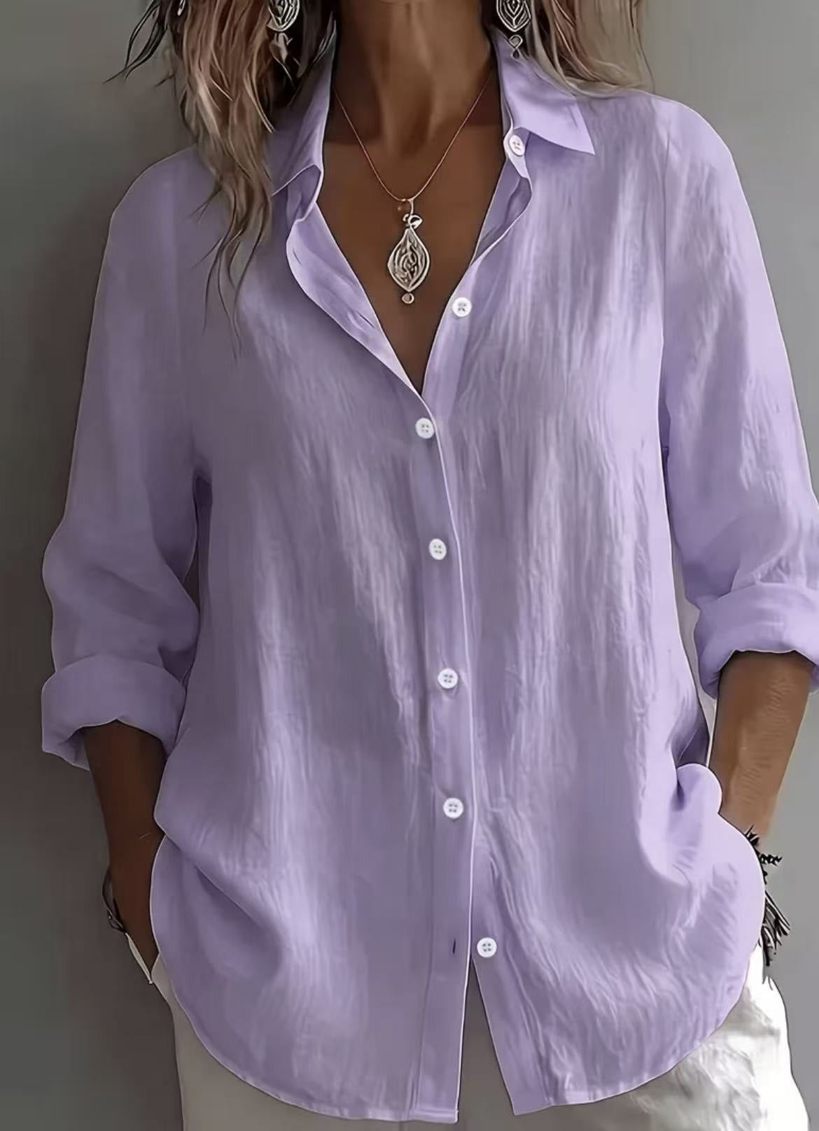Women’s Lightweight Linen Button-Up Shirt – Relaxed Fit Long Sleeve Blouse Marlovene