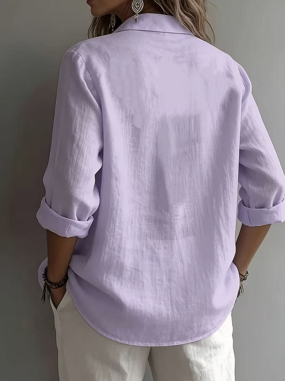 Women’s Lightweight Linen Button-Up Shirt – Relaxed Fit Long Sleeve Blouse Marlovene
