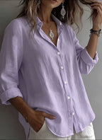Women’s Lightweight Linen Button-Up Shirt – Relaxed Fit Long Sleeve Blouse Marlovene