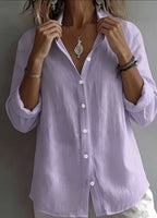 Women’s Lightweight Linen Button-Up Shirt – Relaxed Fit Long Sleeve Blouse Marlovene