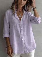Women’s Lightweight Linen Button-Up Shirt – Relaxed Fit Long Sleeve Blouse Marlovene
