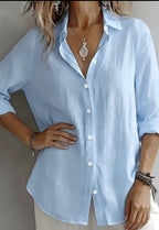 Women’s Lightweight Linen Button-Up Shirt – Relaxed Fit Long Sleeve Blouse Marlovene