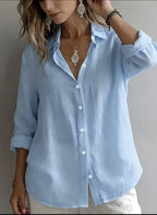 Women’s Lightweight Linen Button-Up Shirt – Relaxed Fit Long Sleeve Blouse Marlovene