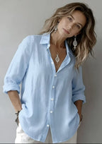 Women’s Lightweight Linen Button-Up Shirt – Relaxed Fit Long Sleeve Blouse Marlovene