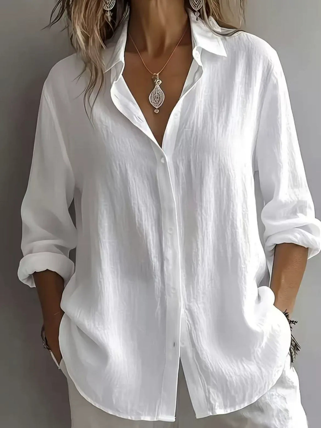 Women’s Lightweight Linen Button-Up Shirt – Relaxed Fit Long Sleeve Blouse Marlovene
