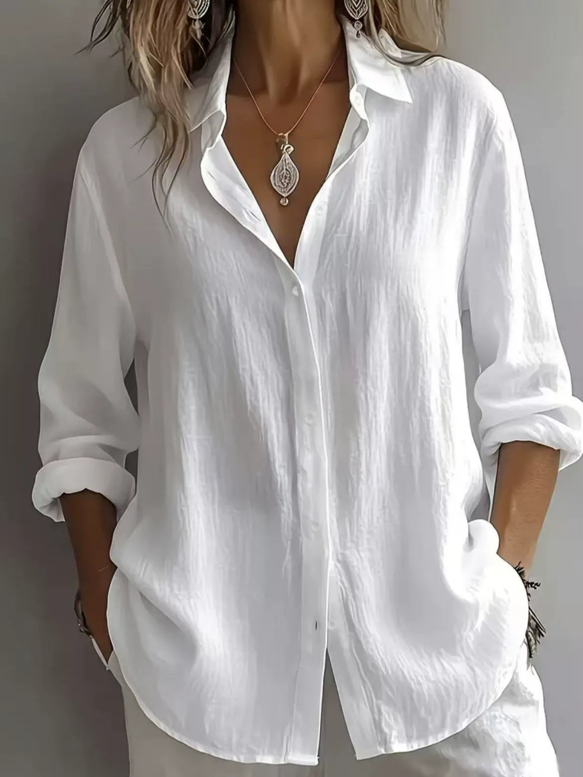 Women’s Lightweight Linen Button-Up Shirt – Relaxed Fit Long Sleeve Blouse Marlovene