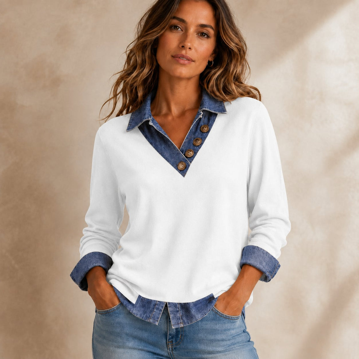 Women's Casual Patchwork Long Sleeve Top Marlovene