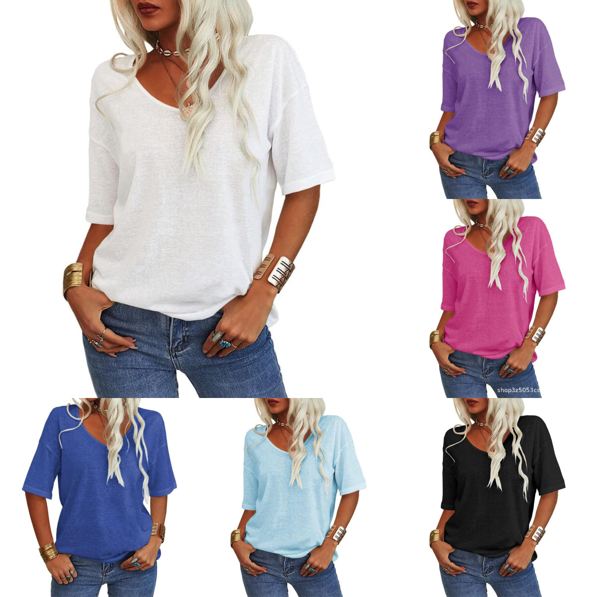 💖2026 Summer Sale 50% OFF💥Women's Solid Color V-Neck T-shirt mysite