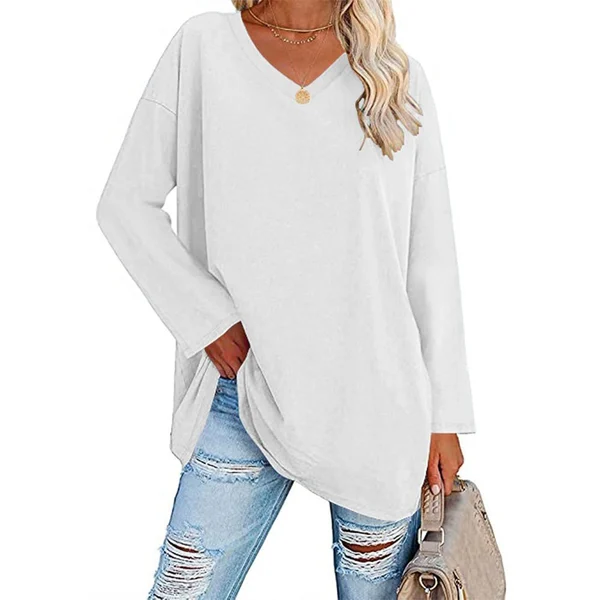 Women's loose long sleeve fashion V-neck knit top mysite
