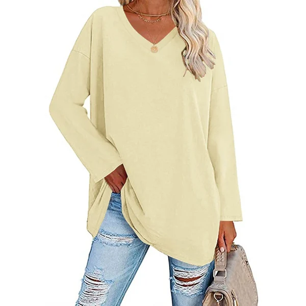 Women's loose long sleeve fashion V-neck knit top mysite