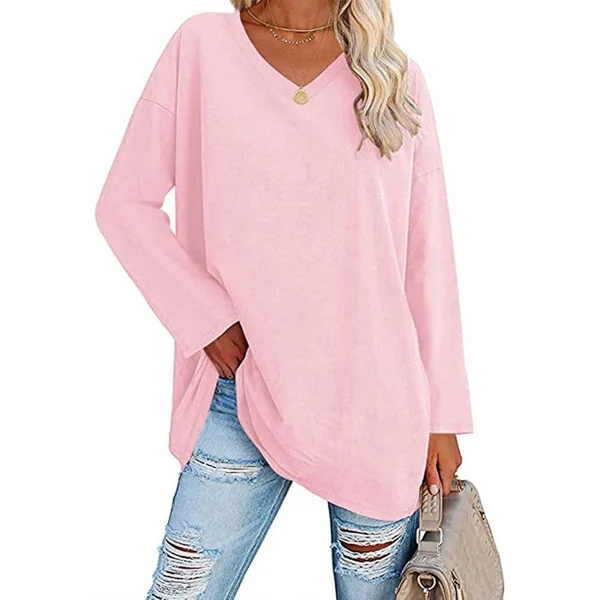 Women's loose long sleeve fashion V-neck knit top mysite
