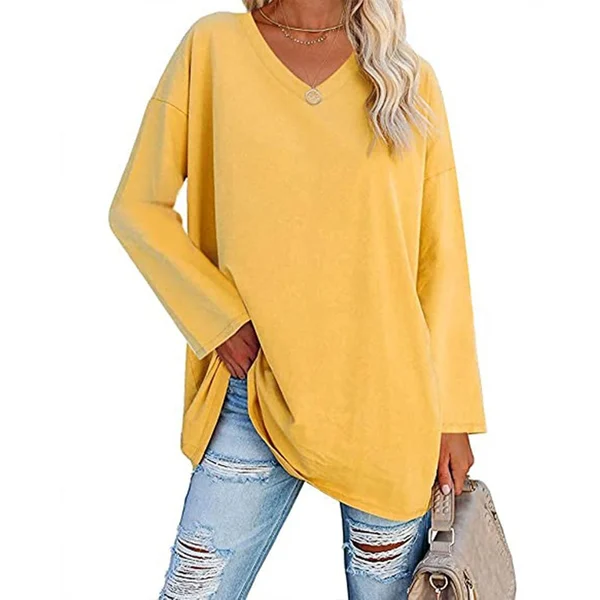 Women's loose long sleeve fashion V-neck knit top mysite