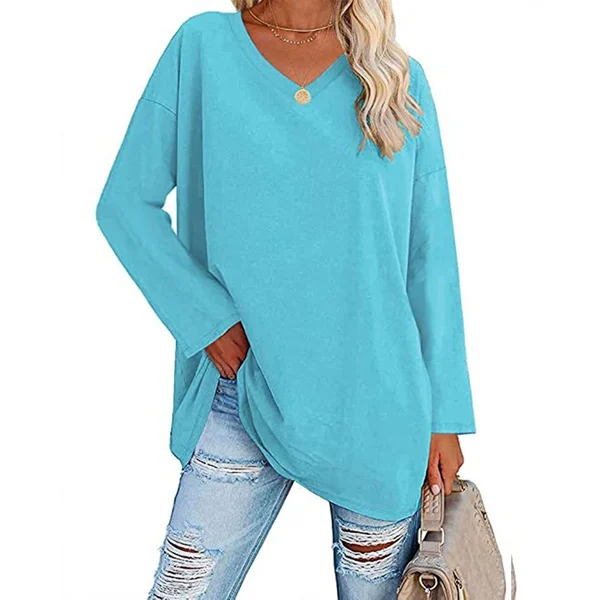 Women's loose long sleeve fashion V-neck knit top mysite