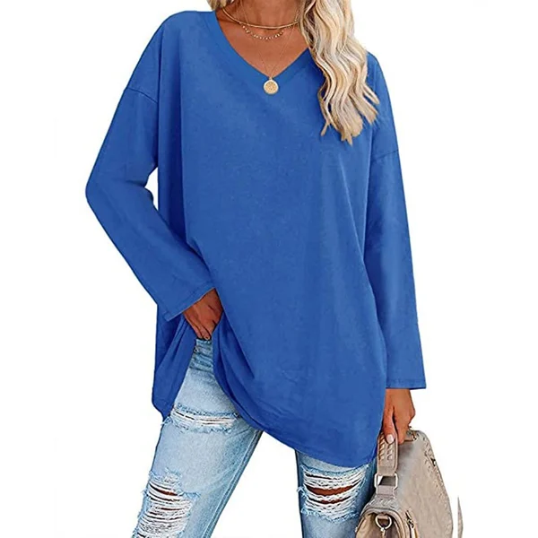Women's loose long sleeve fashion V-neck knit top mysite