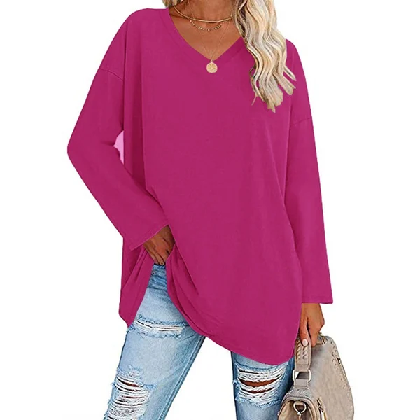 Women's loose long sleeve fashion V-neck knit top mysite